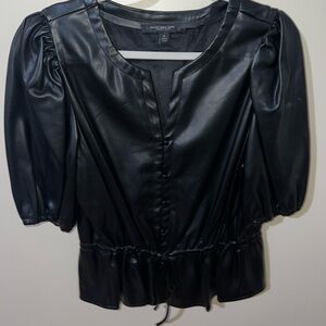 Marc New York Black Satin Puff Sleeve Blouse